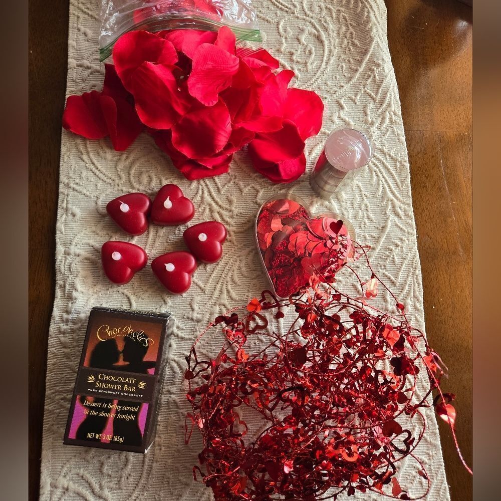 Valentine's Day Gift Set with Red Heart Candles and Chocolate